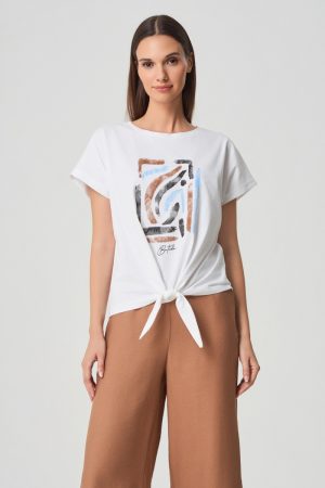 Katoenen T-shirt met knoopje onderaan