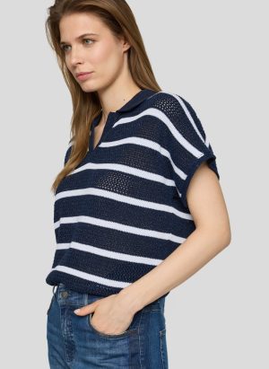 Polo pull met strepen en lurex