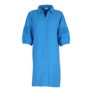 Los effen kleed met broderie detail