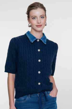 Gebreide pull/gilet met jeanskraag